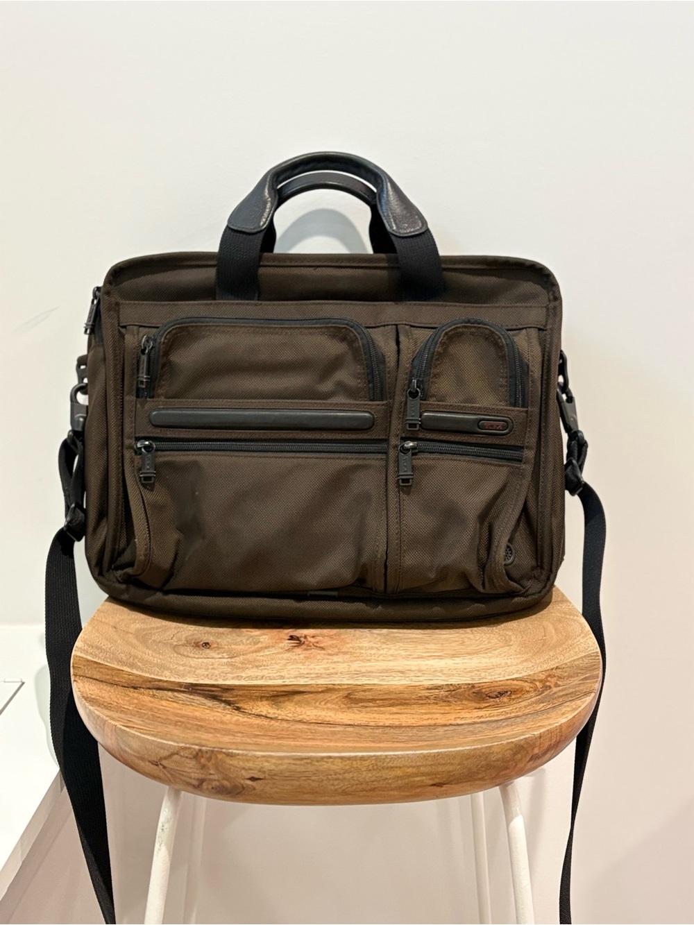Tumi Brown Nylon Laptop Briefcase with Multiple Zip Pockets